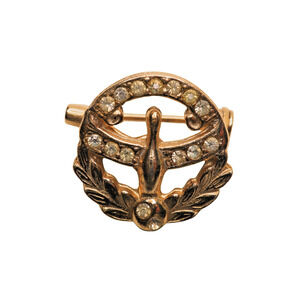 Small Rhinestone Adorned Gold Tone Bowling Pin Brooch - .75 Inches